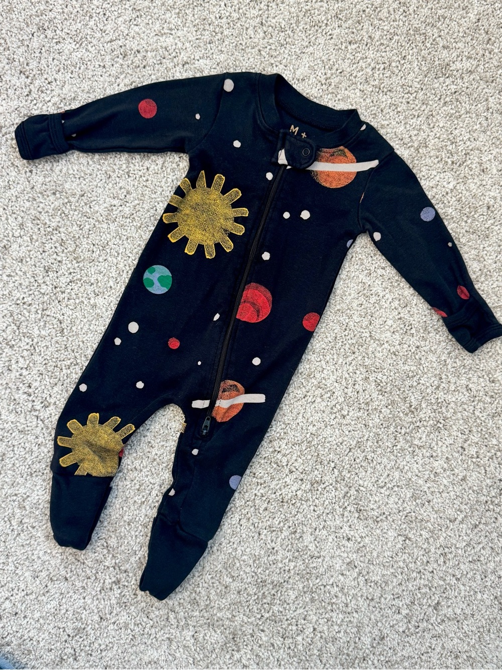 Monica + Andy - Black Space-Print adjustable sleeves and feet- One-Piece Pajama